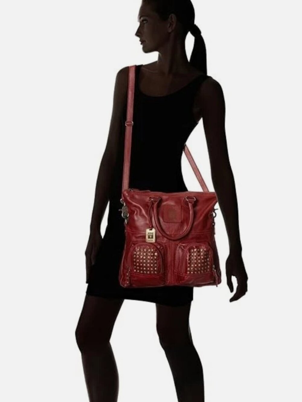 FRYE Brooke Fold Over Crossbody Handbag Purse in burnt red - Picture 2 of 8